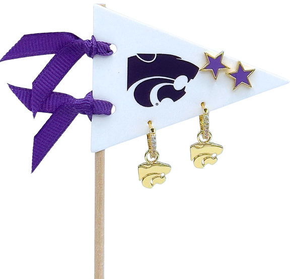 E203 KS-Kansas State Pennant Pair Earring Set