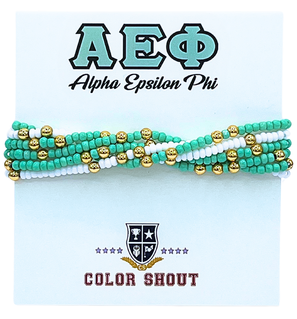 Alpha Epsilon Phi Colors Stack: Set of 6 Beaded Stretch Bracelets