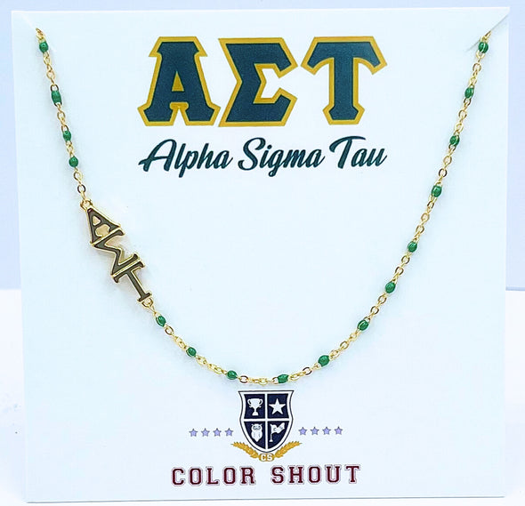 N201-The Sorority Necklace: Side Set Greek letters on Enamel Bead Necklace