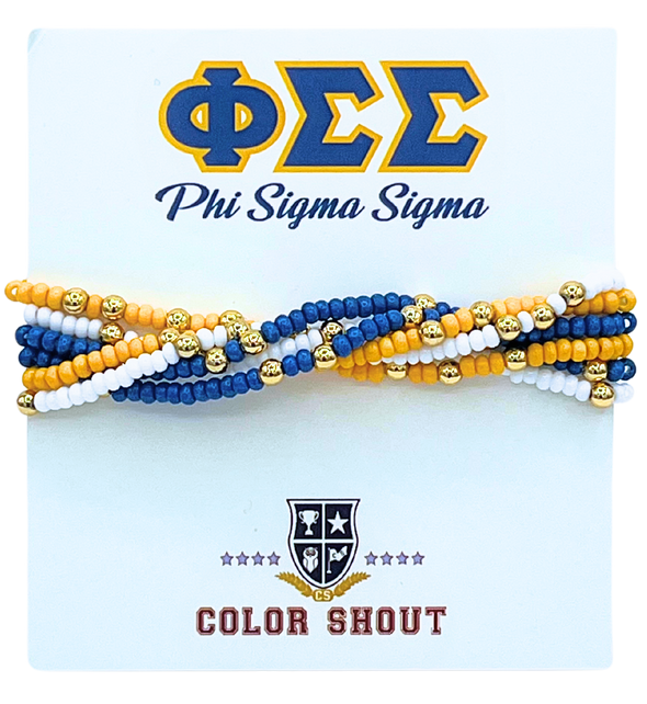 Phi Sigma Sigma Colors Stack: Set of 6 Beaded Stretch Bracelets