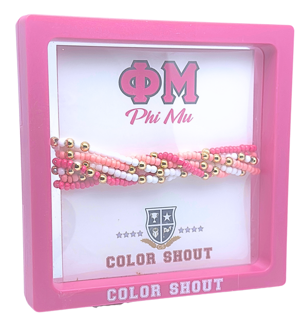 B201 - PM-Phi Mu Colors Stack: Set of 6 Beaded Stretch Bracelets