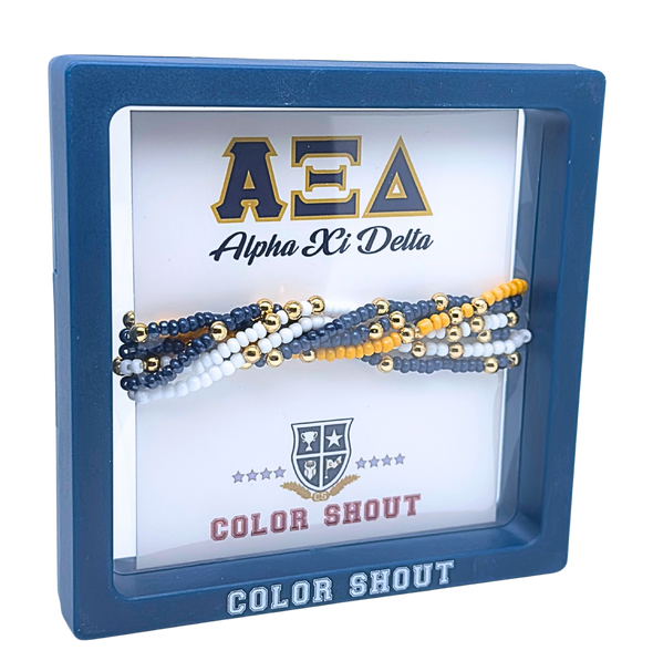 B201 AXD-Alpha Xi Delta Colors Stack: Set of 6 Beaded Stretch Bracelets