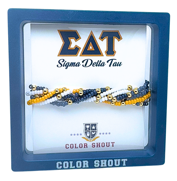 B201 - SDT-Sigma Delta Tau Colors Stack: Set of 6 Beaded Stretch Bracelets