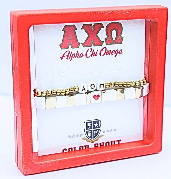 B202 AXO- 'I Love' Alpha Chi Omega Bracelet Stack