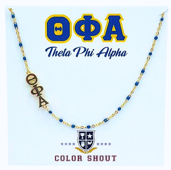 N201 TPA-Theta Phi Alpha Necklace: Side Set ΘΦΑ Enamel Bead Necklace