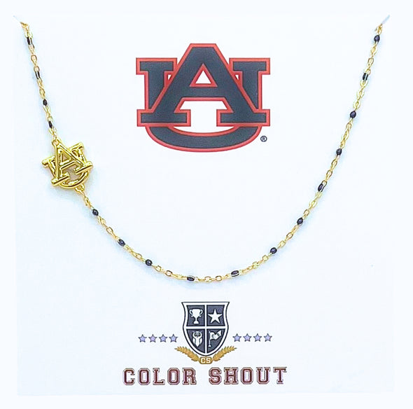 The College Logo Necklace: Side Set Logo on Enamel Bead Necklace