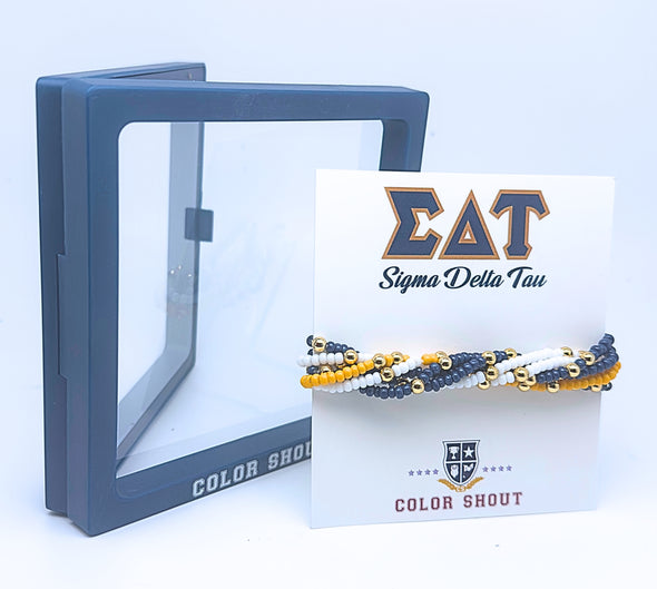 B201 - SDT-Sigma Delta Tau Colors Stack: Set of 6 Beaded Stretch Bracelets