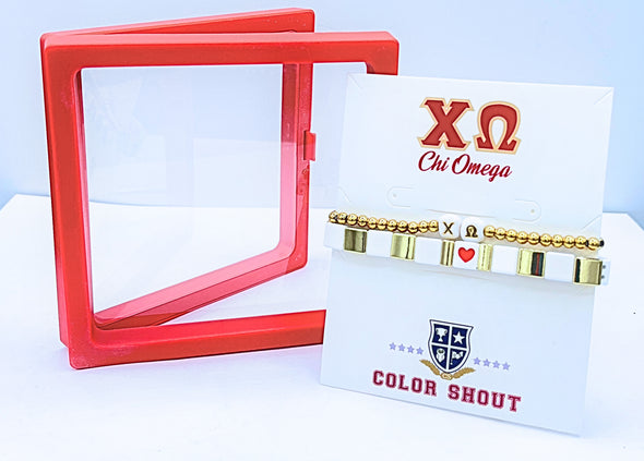B202 XO-'I Love' Chi Omega Bracelet Stack