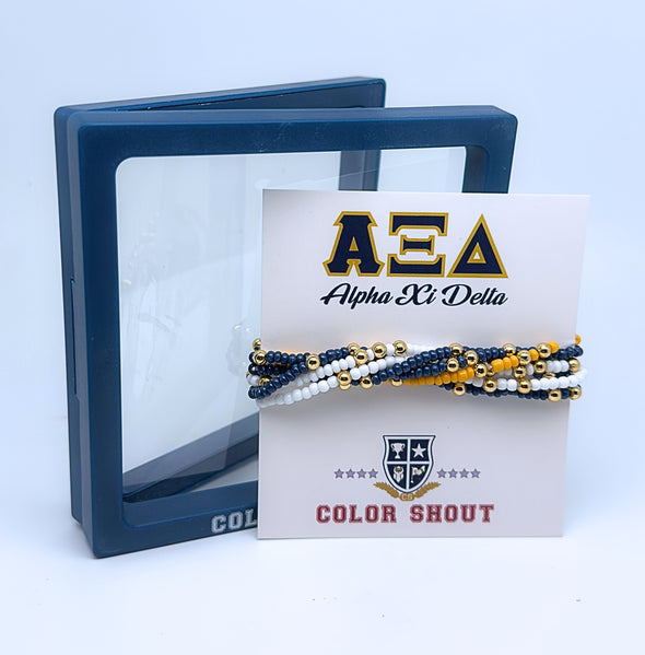 B201 AXD-Alpha Xi Delta Colors Stack: Set of 6 Beaded Stretch Bracelets