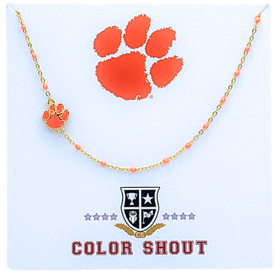 N201 CLE - Side Set Clemson Orange Enamel Bead Necklace