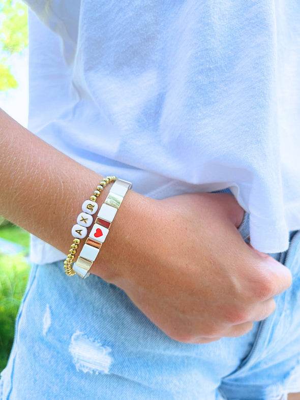 'I love' Alpha Omicron Pi Bracelet Stack