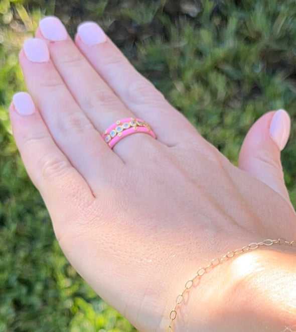 R206 GPB-Gamma Phi Beta Bezel & Enamel Stack Ring Set