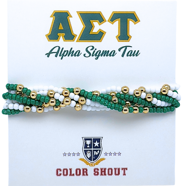 B201 AST-Alpha Sigma Tau Colors Stack: Set of 6 Beaded Stretch Bracelets