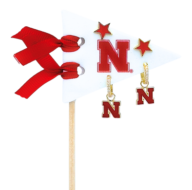 E203 - NEB : The University of Nebraska Pennant Pair Earring Set