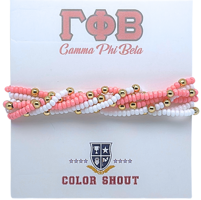 B201 GPB-Gamma Phi Beta Colors Stack: Set of 6 Beaded Stretch Bracelets