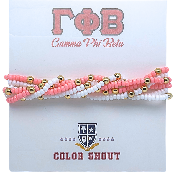 B201 GPB-Gamma Phi Beta Colors Stack: Set of 6 Beaded Stretch Bracelets