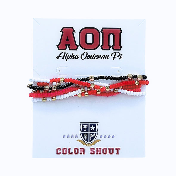 B201-Sorority Colors Stack: Set of 6 Beaded Stretch Bracelets