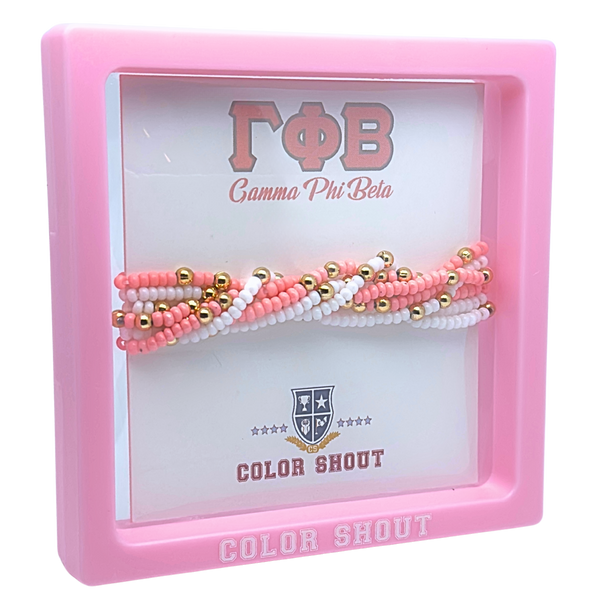 B201 GPB-Gamma Phi Beta Colors Stack: Set of 6 Beaded Stretch Bracelets