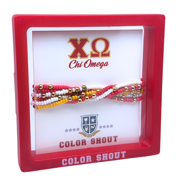 B201 XO-Chi Omega Colors Stack: Set of 6 Beaded Stretch Bracelets