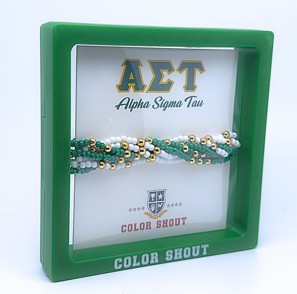 B201 AST-Alpha Sigma Tau Colors Stack: Set of 6 Beaded Stretch Bracelets