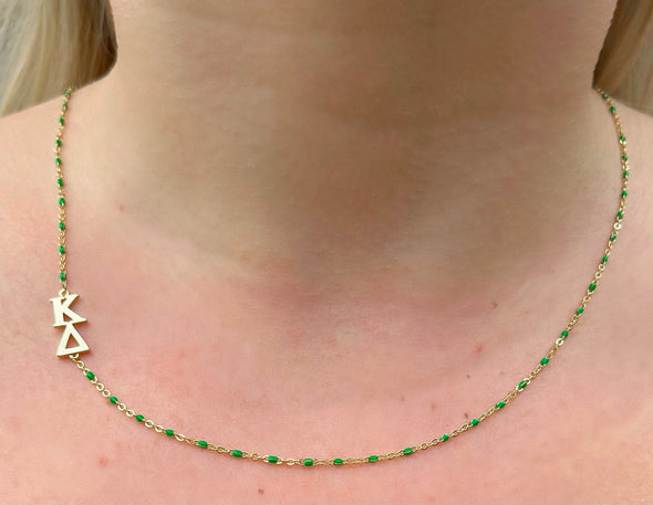 N201 KD-Kappa Delta Necklace: Side Set ΚΔ Enamel Bead Necklace