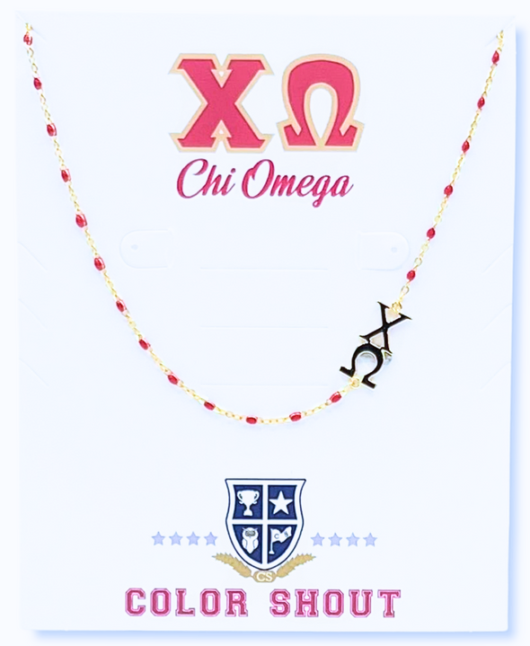 N201-The Sorority Necklace: Side Set Greek letters on Enamel Bead Necklace