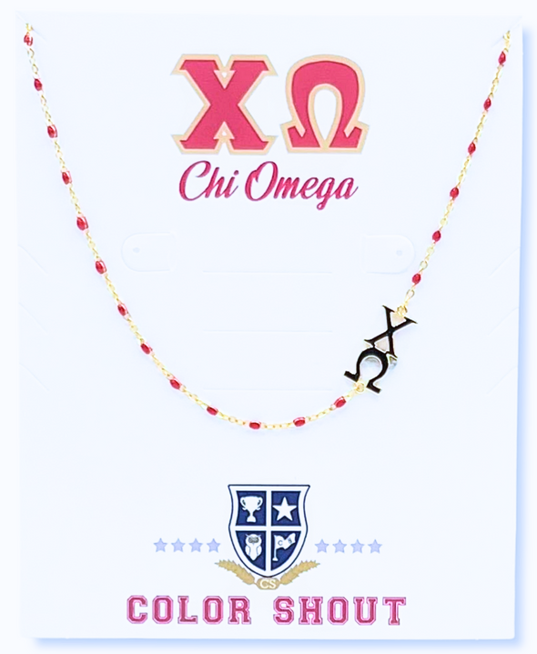 The Sorority Necklace: Side Set Greek letters on Enamel Bead Necklace