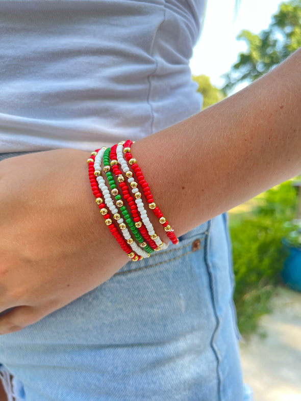 B201 AXO- Alpha Chi Omega Colors Stack: Set of 6 Beaded Stretch Bracelets