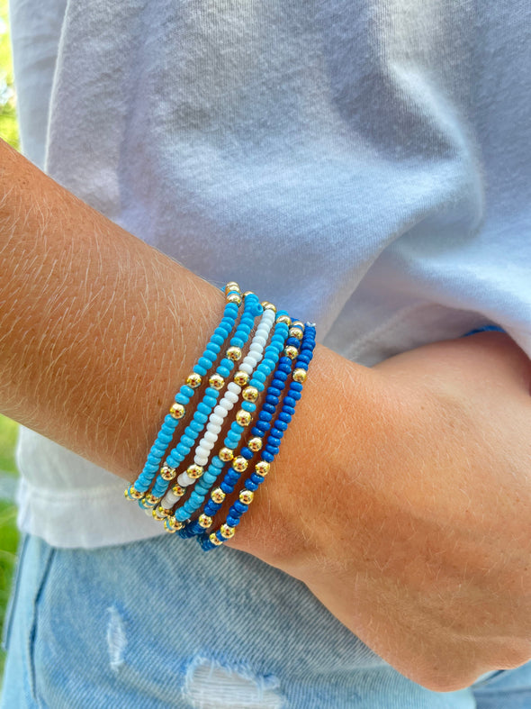 B201 AEP- Alpha Epsilon Phi Colors Stack: Set of 6 Beaded Stretch Bracelets