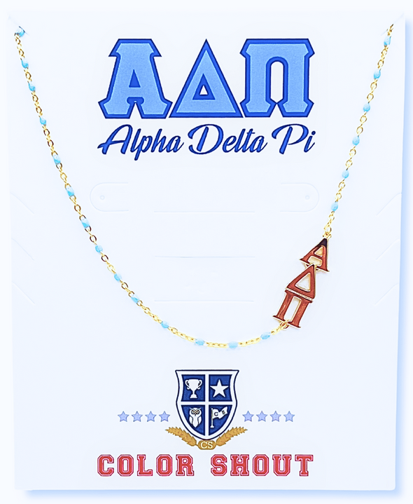 N201-The Sorority Necklace: Side Set Greek letters on Enamel Bead Necklace