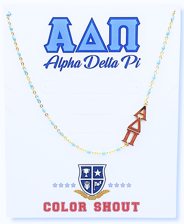 The Sorority Necklace: Side Set Greek letters on Enamel Bead Necklace