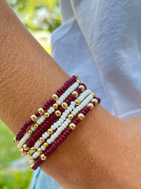 B201 AP-Alpha Phi Colors Stack: Set of 6 Beaded Stretch Bracelets