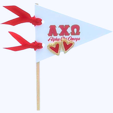E205-Love my Sorority: Bright Color Heart Studs on Greek Letter Pennant Flag