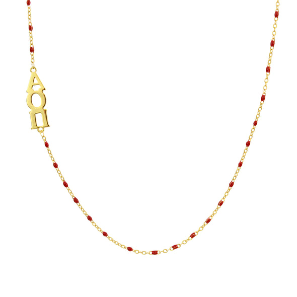 N201 AOP-The Alpha Omicron Pi Necklace: Side Set ΑΟΠ Enamel Bead Necklace