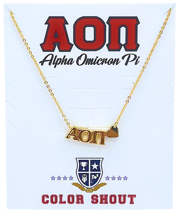 Alpha Omicron Pi Heart Necklace