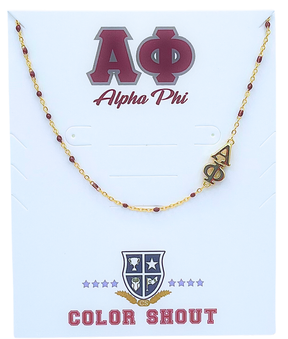 N201-The Sorority Necklace: Side Set Greek letters on Enamel Bead Necklace