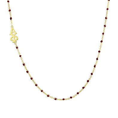 N201 AP-The Alpha Phi Necklace: Side Set ΑΦ Enamel Bead Necklace