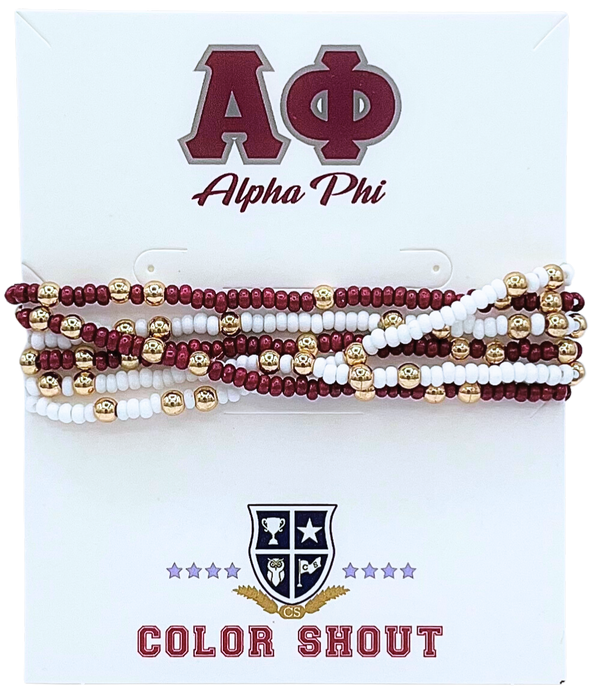 B201-Sorority Colors Stack: Set of 6 Beaded Stretch Bracelets