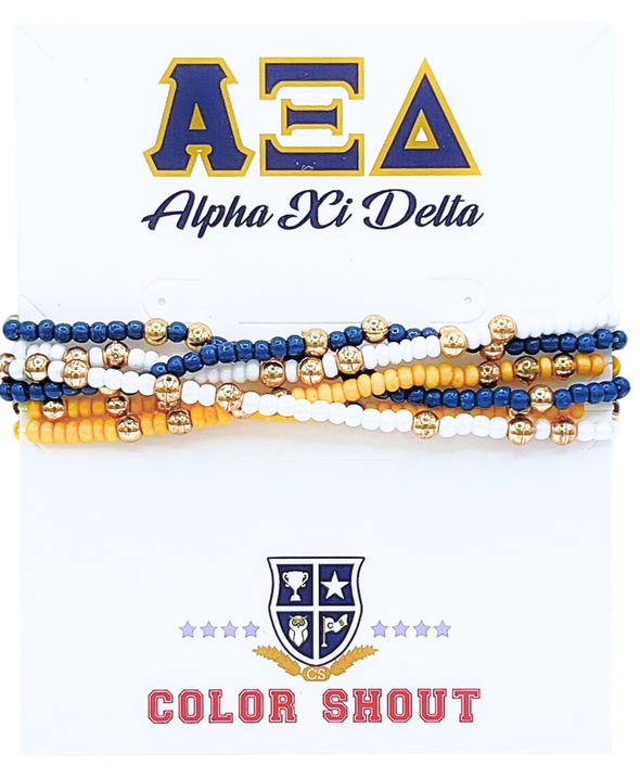 B201-Sorority Colors Stack: Set of 6 Beaded Stretch Bracelets