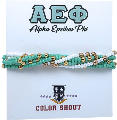 B201 AEP- Alpha Epsilon Phi Colors Stack: Set of 6 Beaded Stretch Bracelets