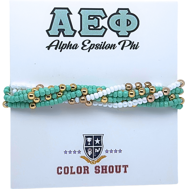 B201 AEP- Alpha Epsilon Phi Colors Stack: Set of 6 Beaded Stretch Bracelets