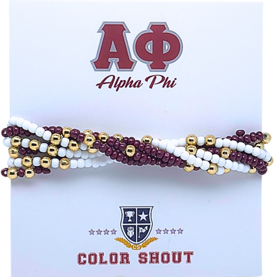 B201 AP-Alpha Phi Colors Stack: Set of 6 Beaded Stretch Bracelets