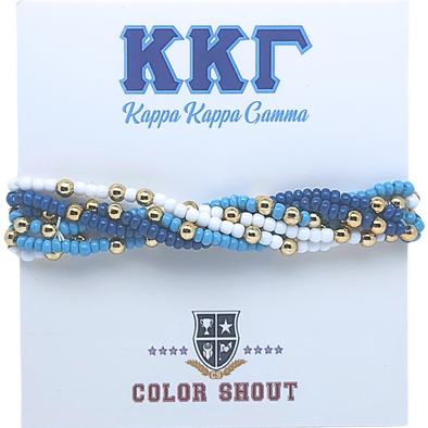 B201 - KKG-Kappa Kappa Gamma Colors Stack: Set of 6 Beaded Stretch Bracelets