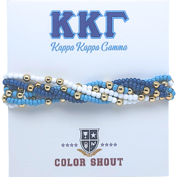 B201 - KKG-Kappa Kappa Gamma Colors Stack: Set of 6 Beaded Stretch Bracelets