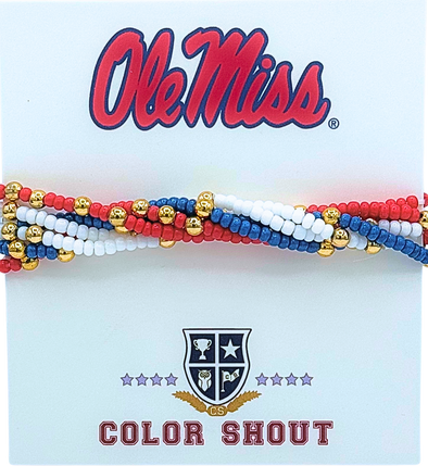 B201 - Ole Miss Colors Stack: Set of 6 Beaded Stretch Bracelets