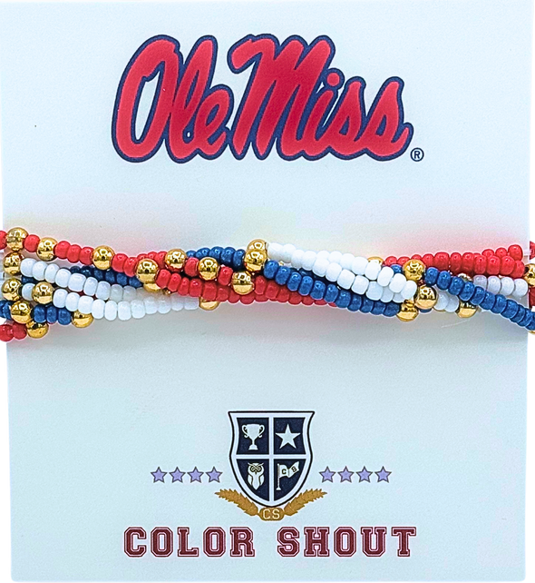 B201 - Ole Miss Colors Stack: Set of 6 Beaded Stretch Bracelets