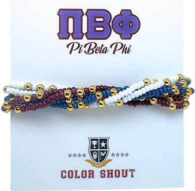 B201 - PBP-Pi Beta Phi Colors Stack: Set of 6 Beaded Stretch Bracelets