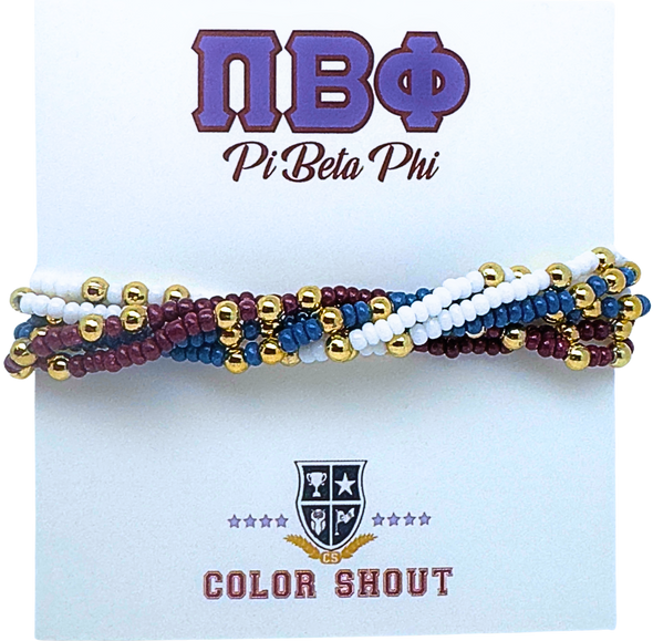 B201 - PBP-Pi Beta Phi Colors Stack: Set of 6 Beaded Stretch Bracelets