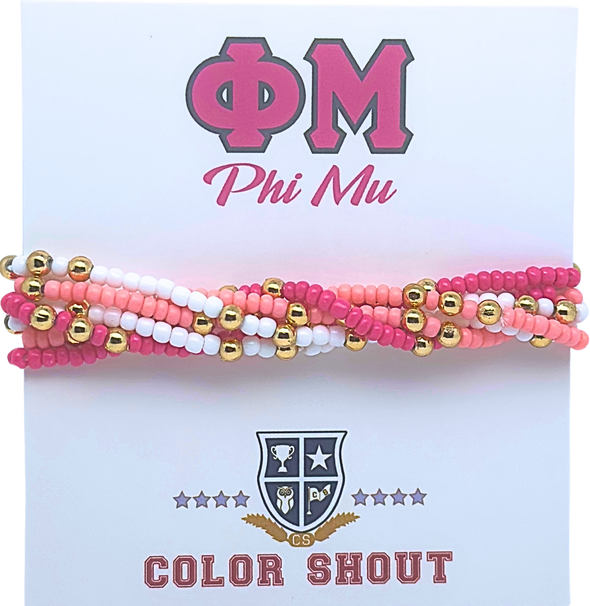 B201 - Sorority Colors Stack: Set of 6 Beaded Stretch Bracelets