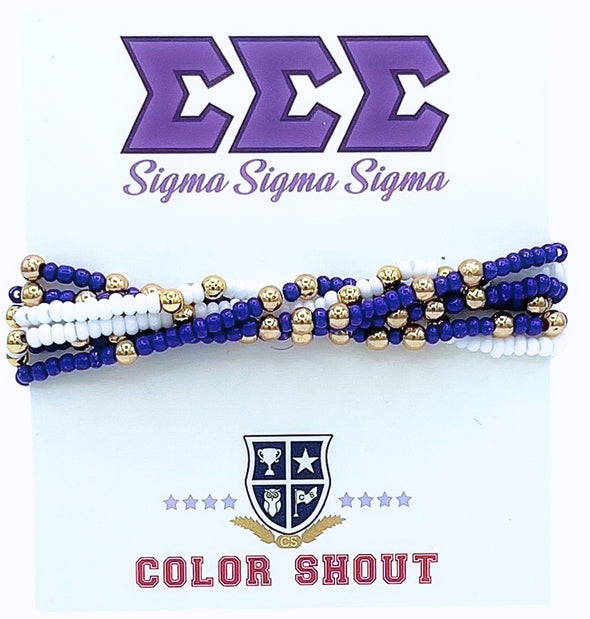 B201 - SSS - Sigma Sigma Sigma Colors Stack: Set of 6 Beaded Stretch Bracelets